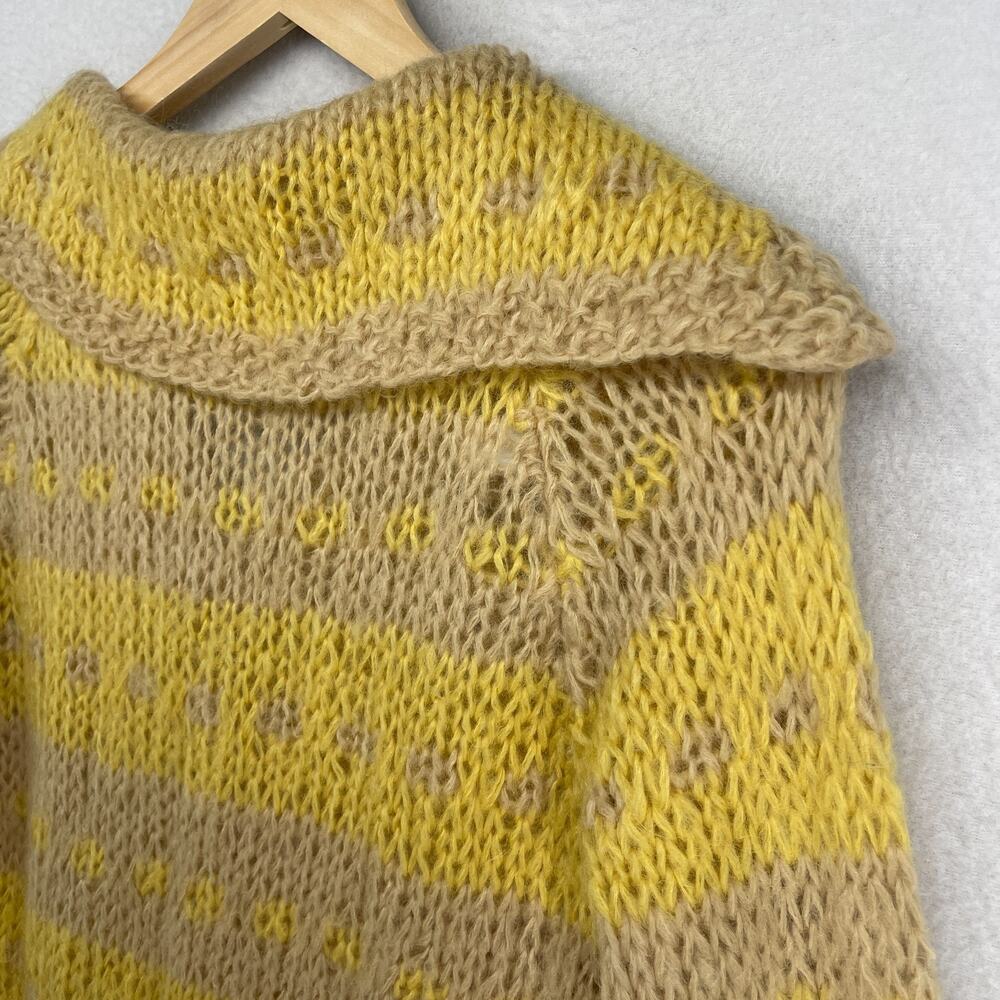 MACY ASSOCIATES Cardigan S Mohair Wool Hand Knitted Striped Button Up Yellow VTG - Picture 8 of 12